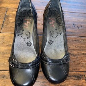 Jellypop black leather heels